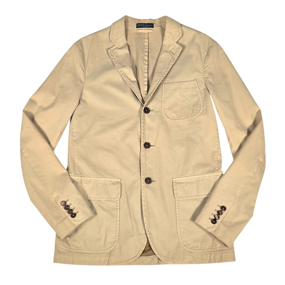 Polo Ralph Lauren Sport Coat Mens 38R Tan Custom Fit Cotton Twill Blazer Jacket